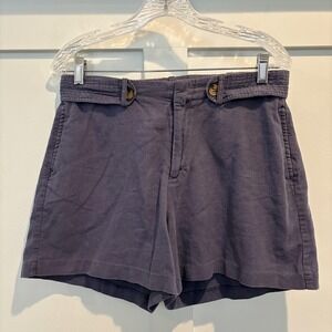 Crosby Shorts Womens 10 Blue‎ Linen Blend Button Tab Belted Casual Summer